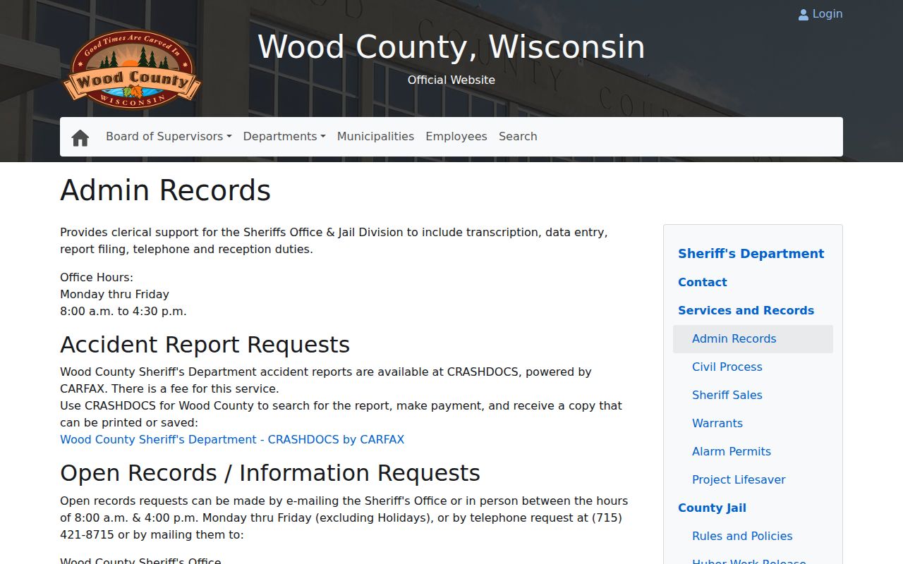 Wood County arrest record request through sheriff Admin Records